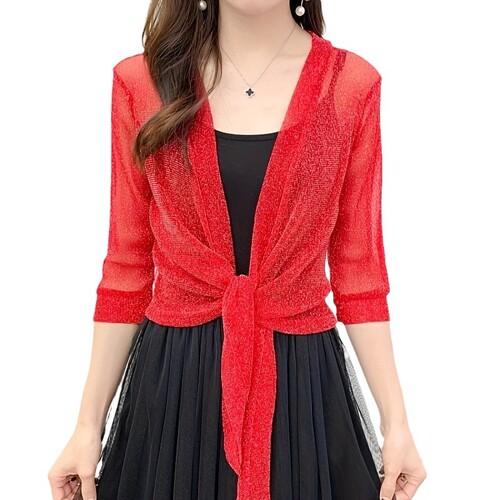 Silver and gold thread mesh shawl, women's cardigan, large size, lace trim with bolero, sun-proof wrap, air-conditioning shirt, versatile solid color.