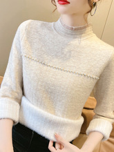 蕾丝领加厚加绒毛衣女秋冬2023新款爆款时髦洋气针织打底衫
