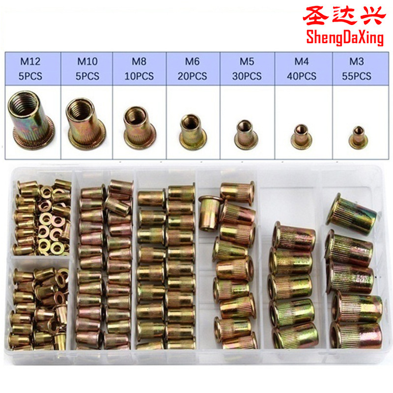 跨境直供 铆螺母165个螺母M3/4/5/6/8/10/12组合 彩钢铆螺母套装