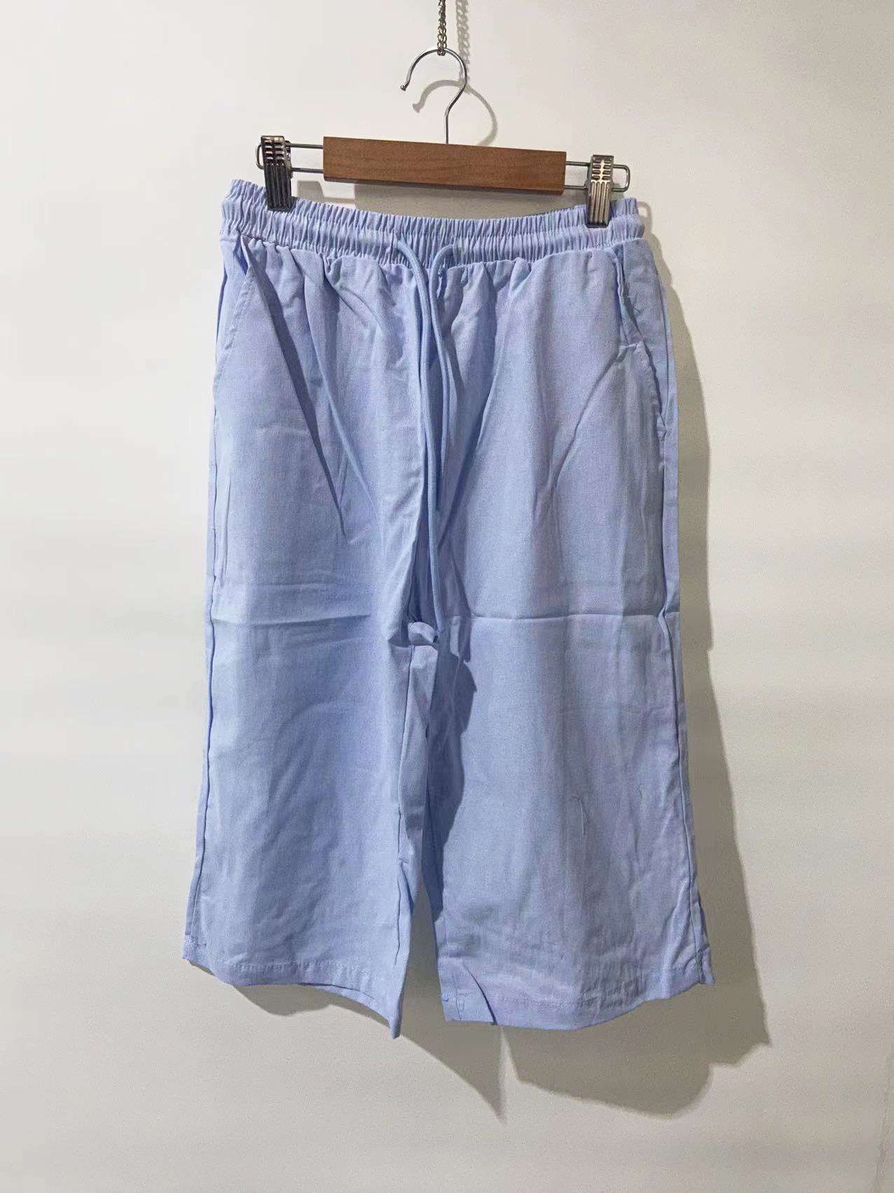 Women's Cotton Linen Casual Pants With Pockets Elastic Waist Five Point Khaki Style_ecoleips.com