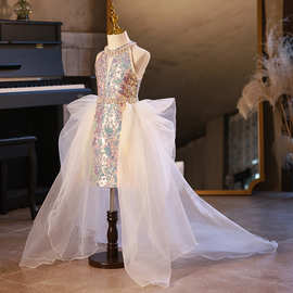 儿童礼服女童法式模特走秀裙轻奢小女孩主持人亮片钢琴演奏演出服