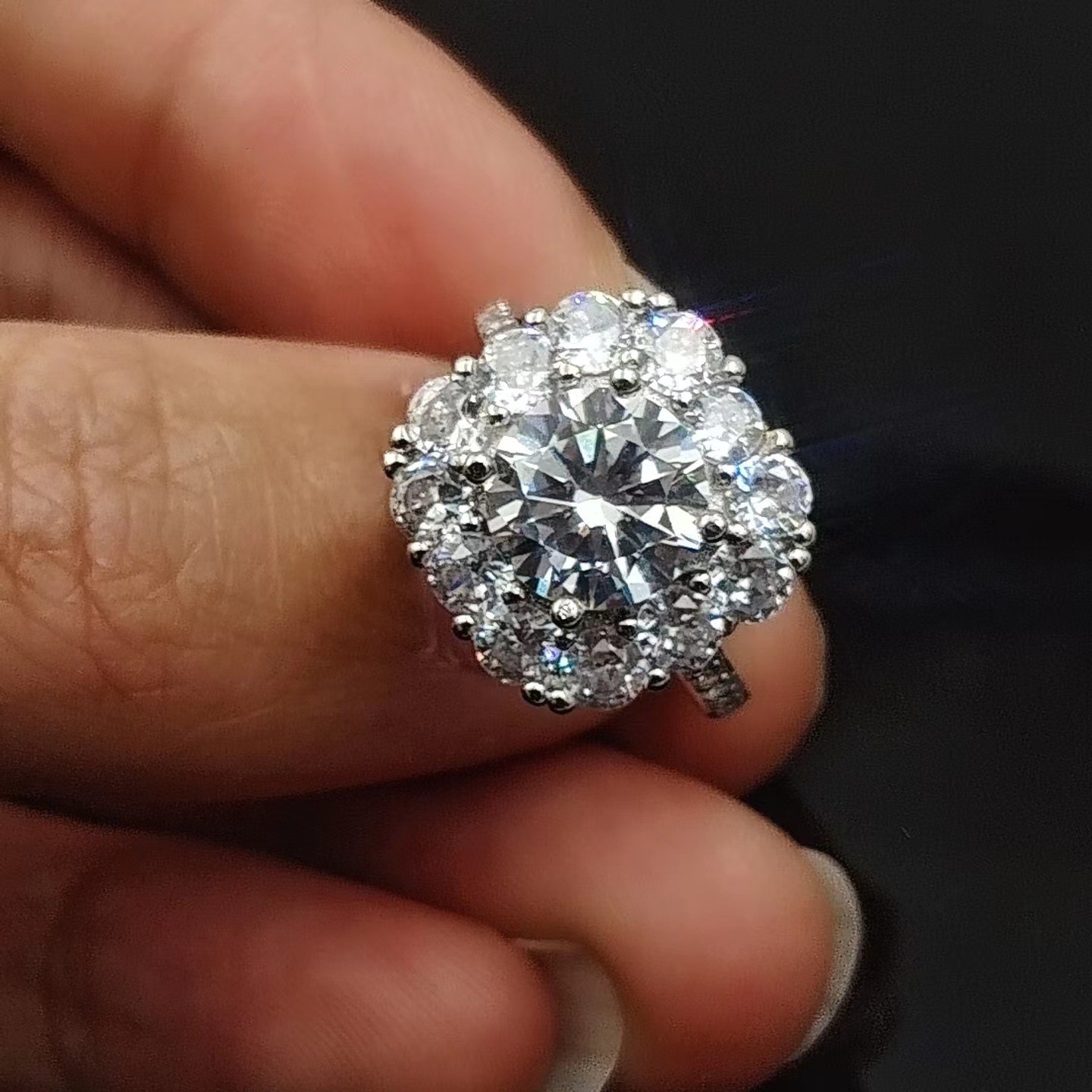 European and American popular jewelry four-claw 3 karat princess square bag ring female imitation diamond all-match Luxury full diamond ring