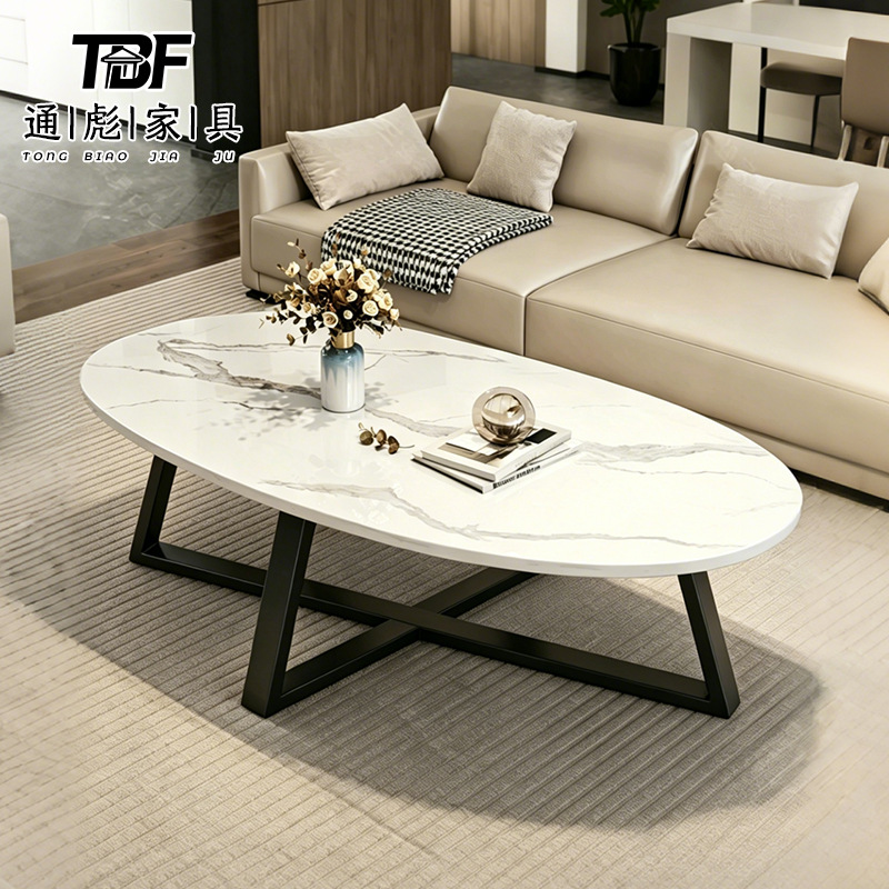Small-sized faux rock-colored coffee table for simple rental apartments, small-sized homestays, oval sofa coffee table, small table