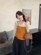 温柔风镂空针织吊带女2025新款秋装时尚叠穿设计感小众外搭背心潮