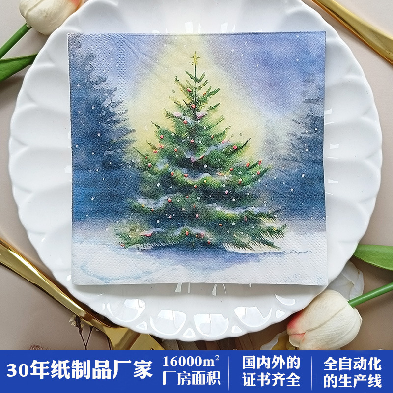 Amazon Christmas Printed Napkins, Suitable for Western Restaurants and Bakeries, Wholesale Household Holiday Napkins