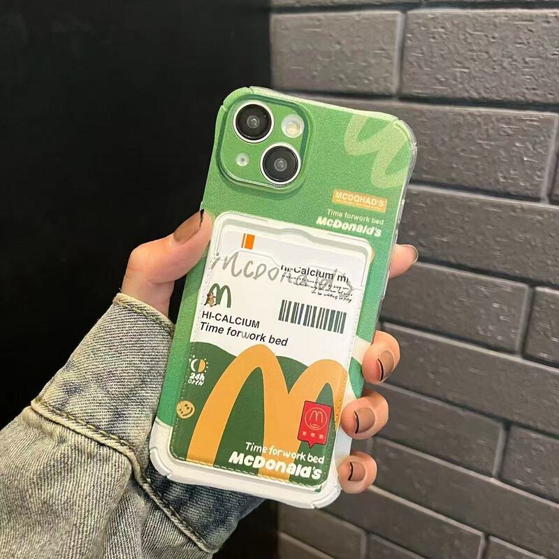 Green McDonald's silicone phone case for Samsung S26 Ultra, S23 card holder, S22+, photo holder, Apple 17