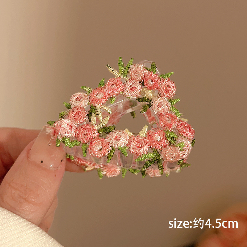 Dulces flores bordadas de primavera de alto valor visual BB clips atmósfera del corazón de una niña lateral clip de cabello de cabello de mujer