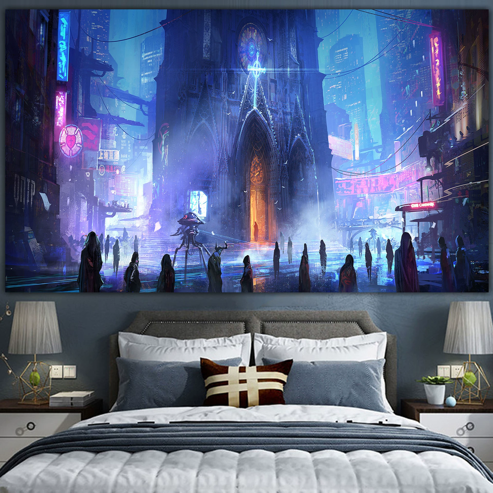 Постер cyberpunk неоновый город, размеры 38×65 см, 85×155 см, 110×200 см