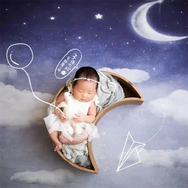 Newborn Moon Boat Child Photography Props Wooden Moon Crescent Studio Shooting Baby Photo Background Props