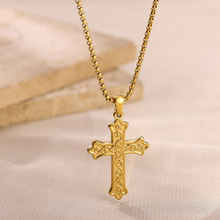 跨境新款项链男女情侣十字架精致吊坠不锈钢镀金十字架饰品厂家