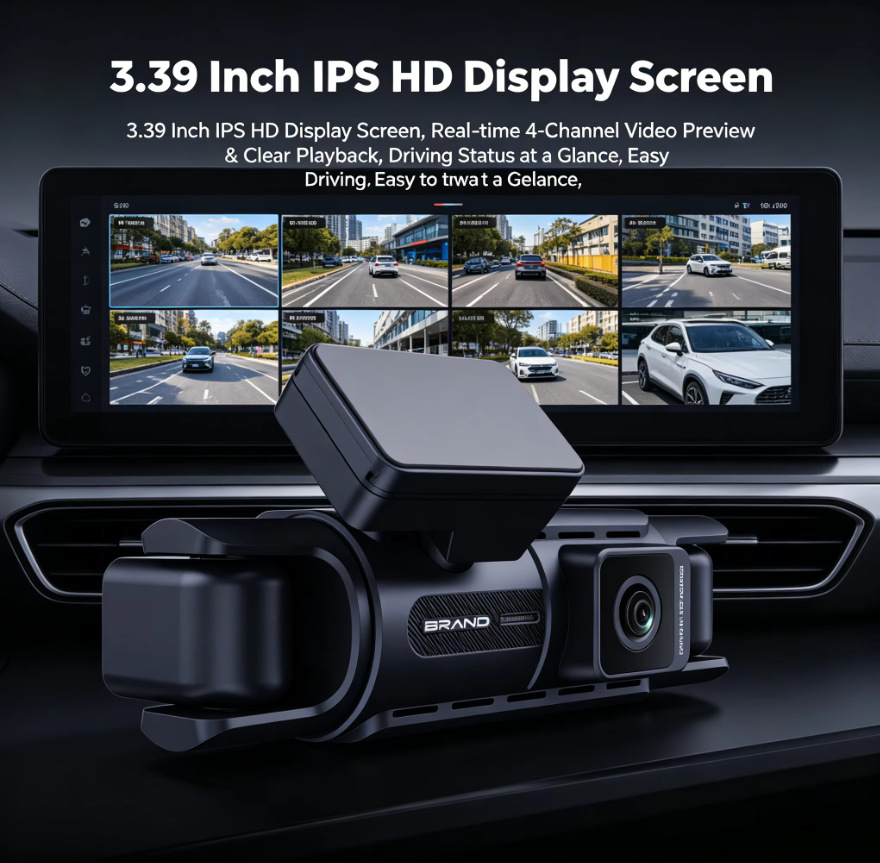 Cross-Border Hot-Selling Four-Channel Panoramic Driving Recorder with 3.4inch Ips High-Definition Display Screen and Four-Way Recording