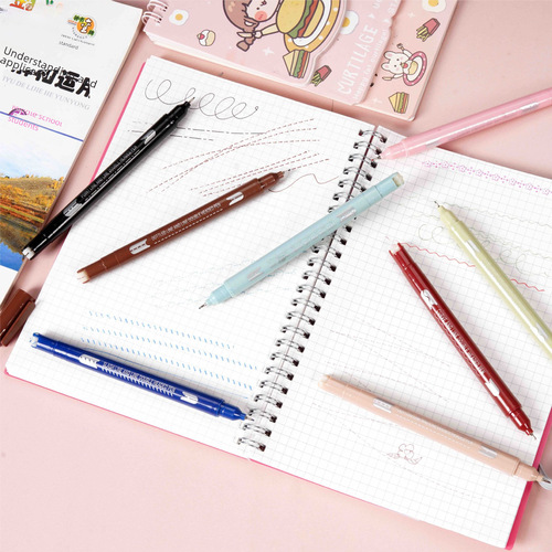 Star Seed Dual-Head Floral Contour Curve Pen, Roller Floral Edge Handmade Report Hook Line Handwritten Diary Highlighter Pen