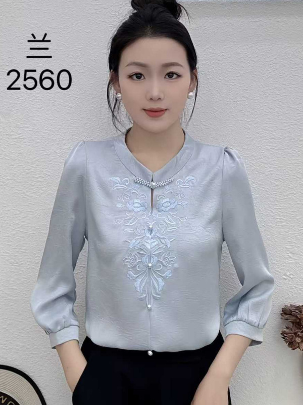 2025新款秋季盘扣刺绣纯色小衫宽松显瘦洋气时尚百搭绣花衬衫女|undefined