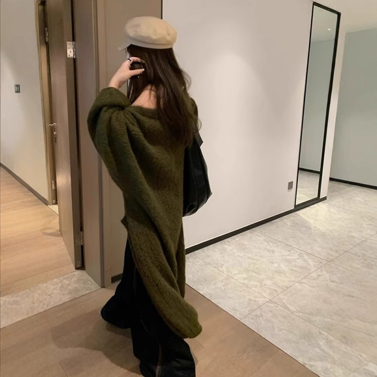 韩系慵懒风长款毛衣外套女装秋冬新款宽松高级感加厚针织开衫大衣|undefined