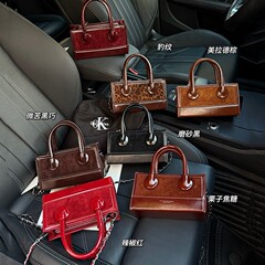 磨砂豹纹盒子包红色包包女时尚精致手拎小包麂皮绒链条斜挎手机包