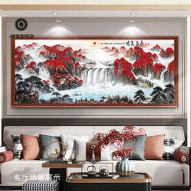 鸿运当头国画山水画客厅装饰画沙发背景墙高档大气书房办公室挂画