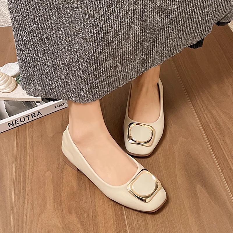 Thick-Heeled Flats for Women Summer 2025 New Style Shallow Mid-Heel Fashionable Scoop Shoes Gentle Evening Shoes Milk Shoes Showing Small Feet