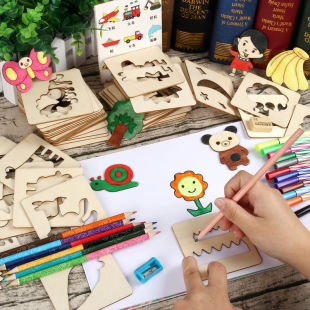 Children's wooden painting template tool set hollow template paper puzzle painting graffiti toys wholesale generation