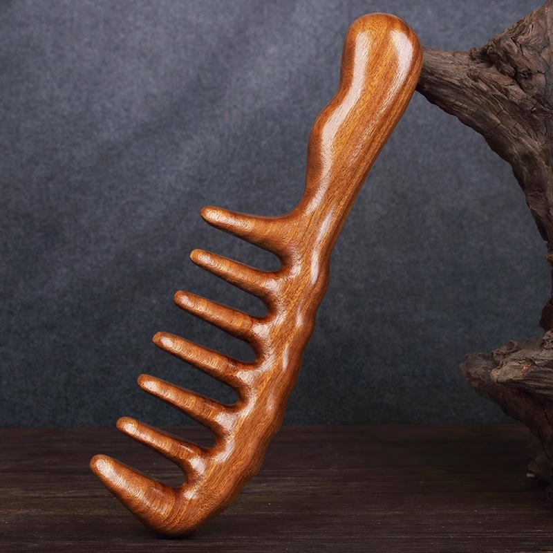 Organic curly anti-static massager golden sandalwood, brush 3