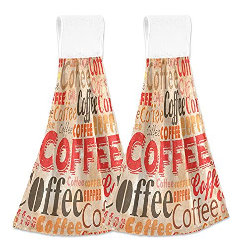 Coffee Pattern Hanging Kitchen Hand Towel Dishcloth Tea Bar Bathroom Towel Farmhouse Home Desktop Decoration