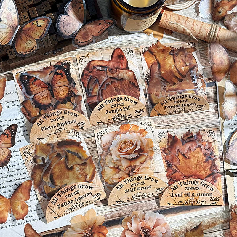 Todas las cosas crecen serie transparente impermeable pet pegatinas de tela de mano bolsas diy material de decoración de plantas pegatinas de papelería animal