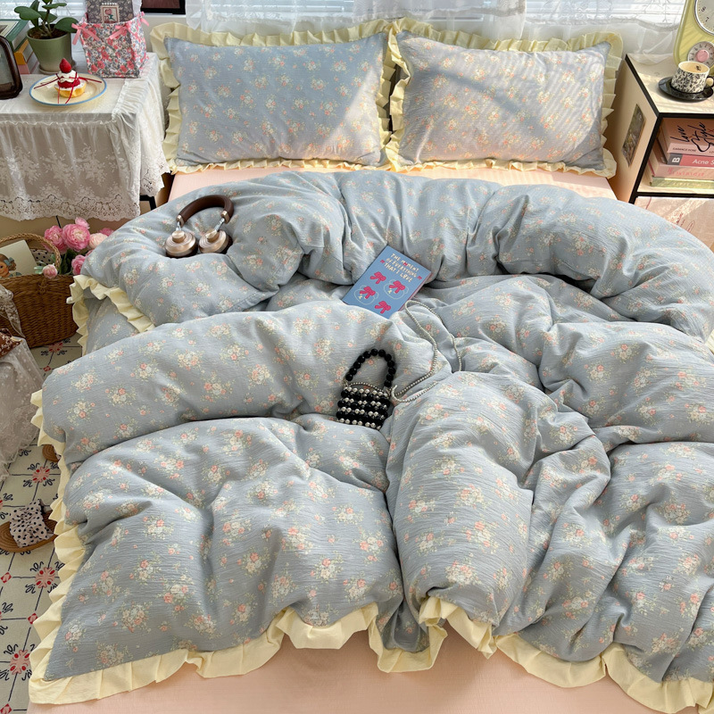 Doble hilo impresión de encaje de cuatro piezas en la cama de cuatro piezas sábanas de cama de tres piezas al por mayor