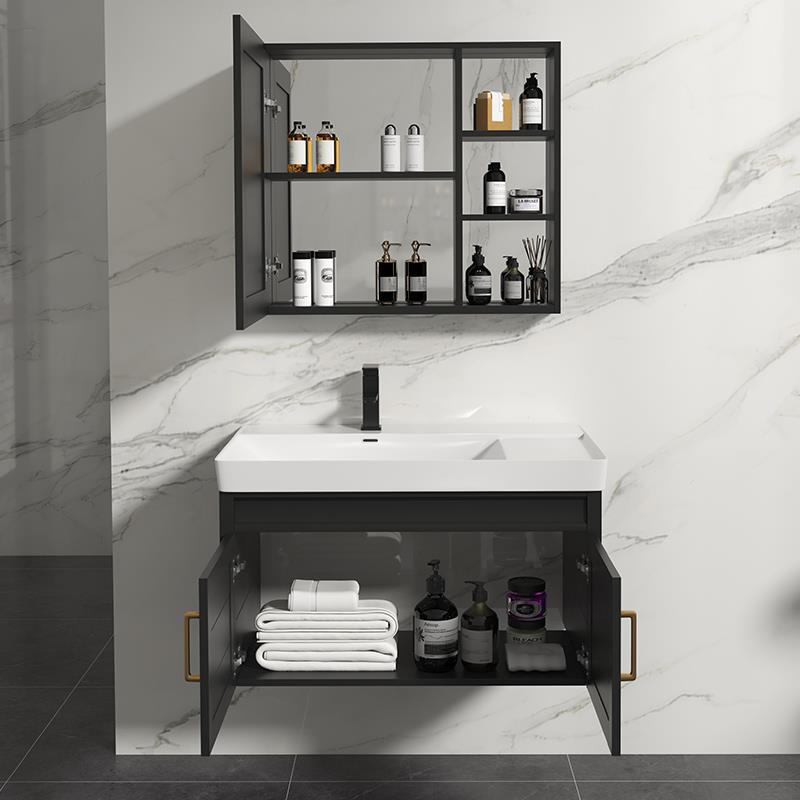 Profundo de gran tamaño de aluminio del espacio de baño combinación de gabinete de cerámica integrado lavabo de baño mesa de lavado