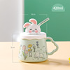 Cartoon cute rabbit, glass, ceramic cup home use with glass