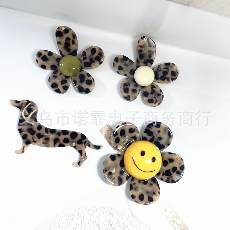 DIY 아세테이트 웃는 얼굴 꽃 강아지 표범 인쇄 소녀 귀여운 간단한 헤어 액세서리 나막신 신발 휴대 전화 케이스 패치 액세서리