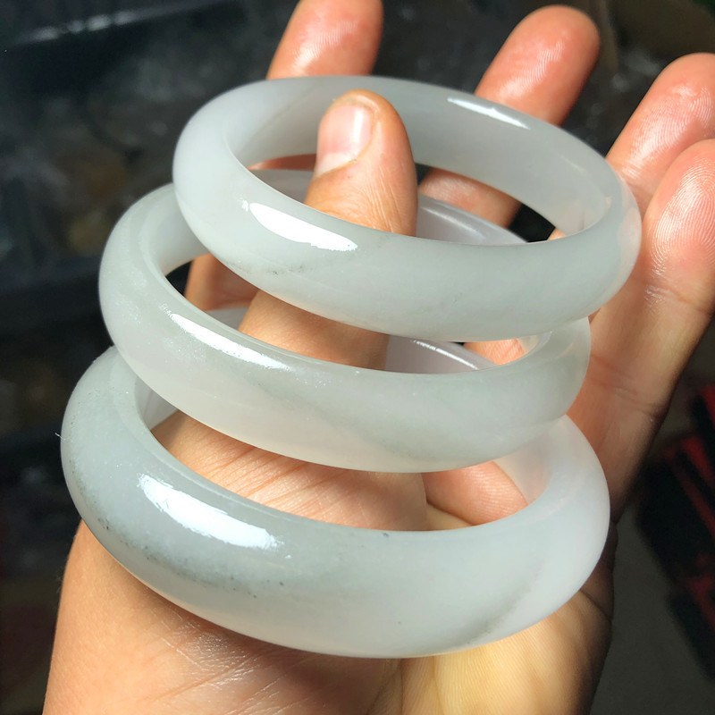 氷種水墨翡翠白月光翡翠ブレスレット氷素材水墨画女性の翡翠ブレスレットグレーと白の氷翡翠ブレスレット卸売|undefined
