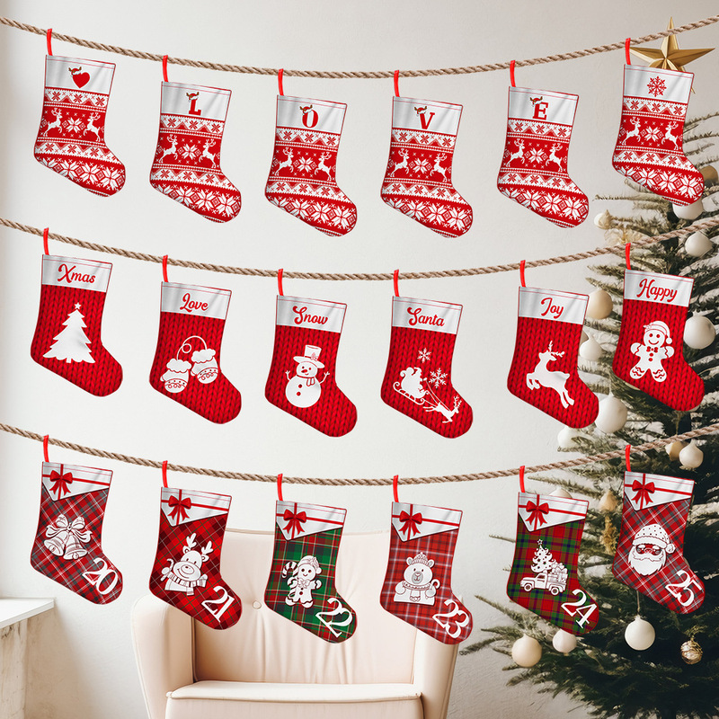 Cross-Border New Christmas Stocking Set Scene Decoration Props Christmas Decorations Window Fireplace Hanging Ornaments