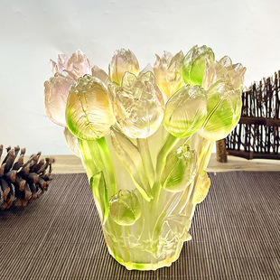High-End Creative Glass Manufacturers Wholesale Tulip Vase Ornaments Crafts Living Room Practical Gifts Home Furnishings
