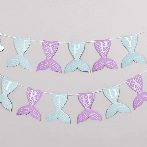 Suministro transfronterizo de Amazon, bandera de cumpleaños de sirena, arreglo de decoración para fiesta de cumpleaños de FELIZ ANIVERSARIO