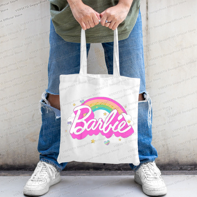 Barbie impreso bolsa de lona bolsa de hombro plegable bolsa estudiante bolso de moda bolso de compras transfronterizo comercio exterior