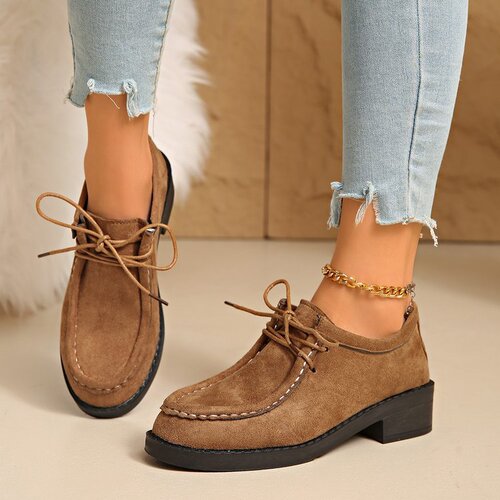 Women's Platform Round-Toe Lace-Up Loafers, 2025 Autumn New Arrival, European and American Style, Plus Size, Casual Shoes—In Stock, Wholesale