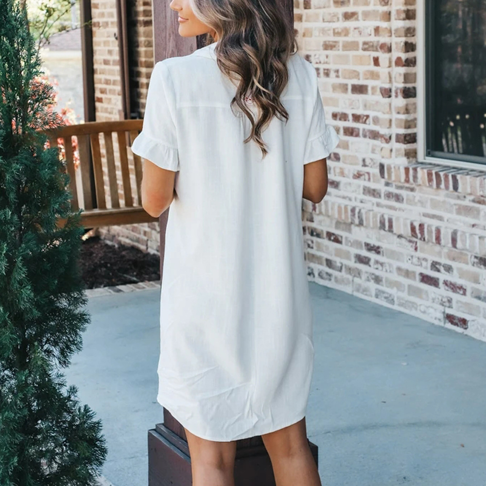 loose hem irregular v-neck lotus leaf short-sleeved dress NSKL53218
