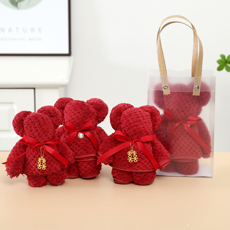 Coral Fleece Bear-Shaped Towel in Burgundy, Wedding Favors, Bridesmaid Gifts, Wedding Candy Gift Box, Matching Gifts