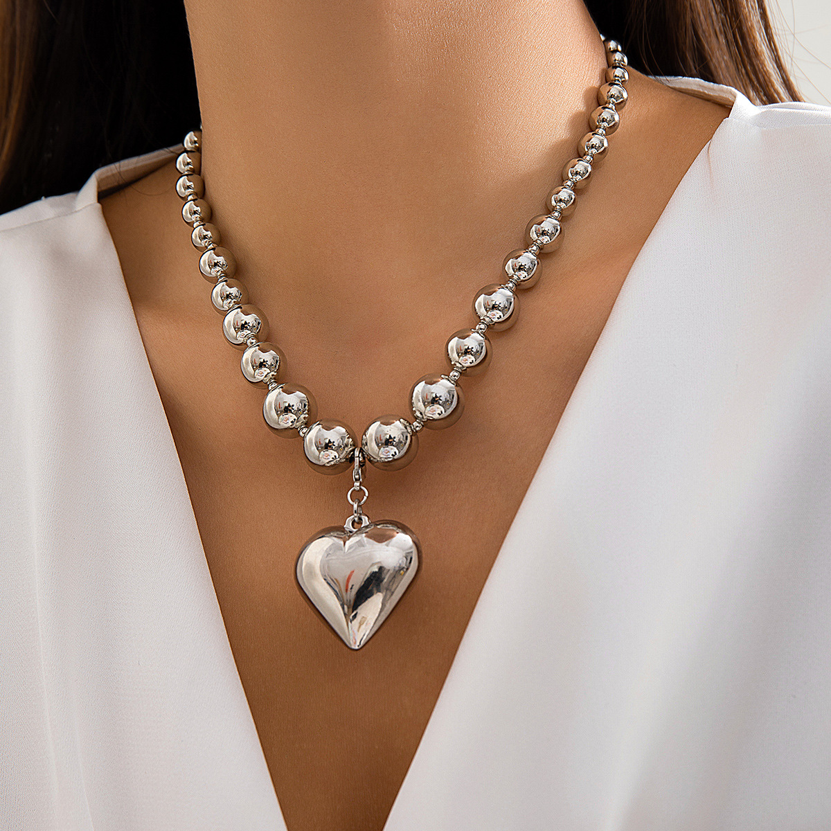 Elegant Exaggerated Geometric Heart Shape Ccb Imitation Pearl Beaded Plating Women's Necklace display picture 26