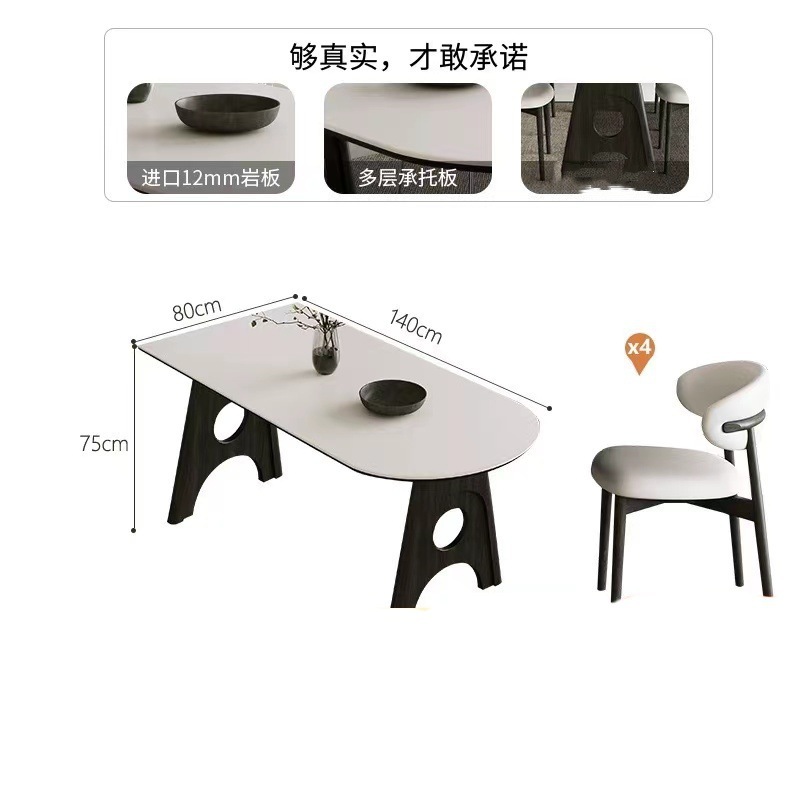 Mesa de comedor de la península de pizarra de roca ovalada de madera maciza estilo retrógrado simple mesa de comedor de pizarra de roca blanca pura