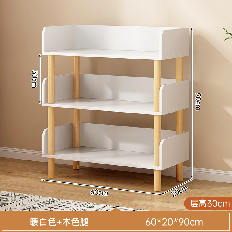 Estante de libro estante de piso estante de almacenamiento de piernas de madera sólida multicapa estante de almacenamiento simple contra la pared estante de almacenamiento estante de lectura de libros