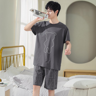 New Men's cotton pajamas summer short sleeve suit plus size cartoon casual round neck home Wear factory in stock wholesale