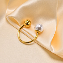 欧美珍珠开口戒指女不锈钢金色18K色配饰 泉溪水饰品 RC-596