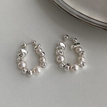 碎银子珍珠白后挂耳钉小众设计感不规则耳环女轻奢气质潮百搭耳饰