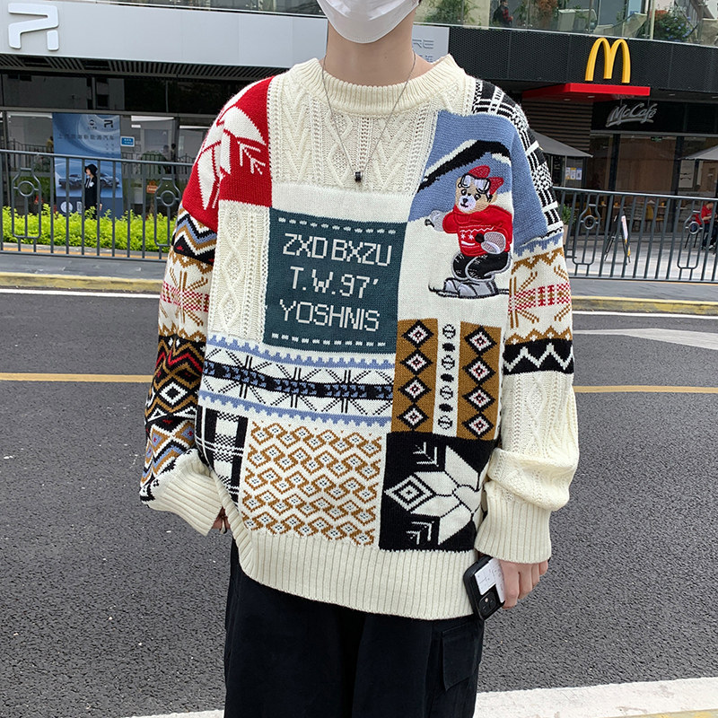Suéter navideño para parejas, suéter de cuello redondo para hombre, estilo exportación, holgado, para otoño e invierno, suéter tipo cuello alto, abrigo grueso y cálido para jóvenes