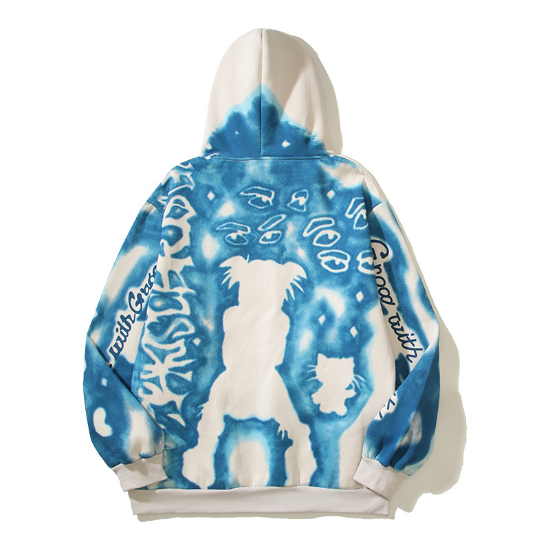 Saf pamuklu ceket çamur boyalı Sky City baskısı Amerikan ana cadde kapüşonlu_voghion.com