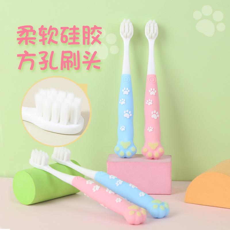 Yunrou cat claw Wanmao children's toothbrush Double Pack 2-10 years old baby cartoon fine silk soft hair toothbrush plastic dripping craft