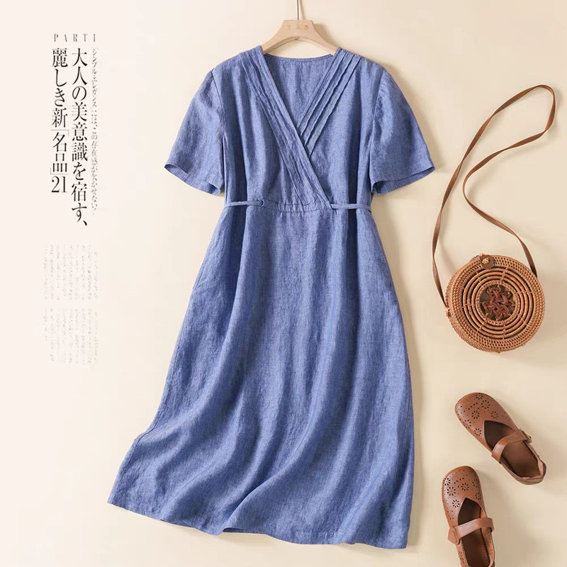 2025 New Elegant and Artistic Versatile Waist-Tie Style Solid Color Dress, Slimming and Stylish for Vacation and Leisure