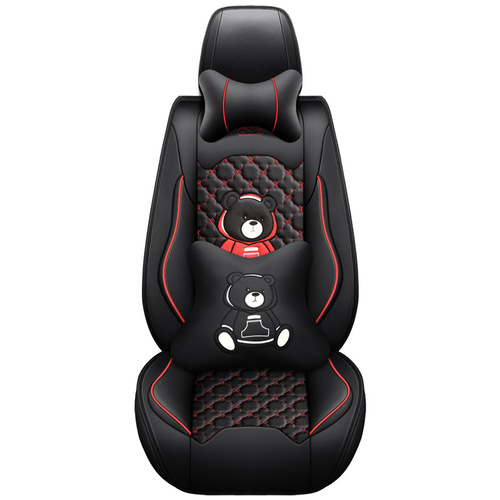 Universal Four Seasons Car Seat Full-Enclosure Cartoon Car Seat Cover for Sedans, Leather Cushion, Cute and Charming for Men and Women