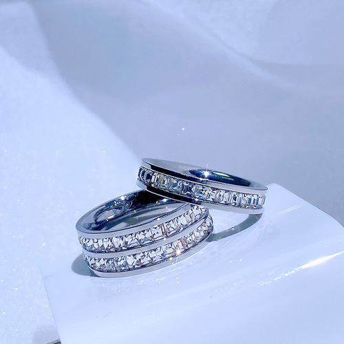 Starlight Ring Titanium Steel Light Luxury Niche Style High-End Full Circle Diamond Men's and Women's Ring Single Row Diamond Double Row Diamond Ring