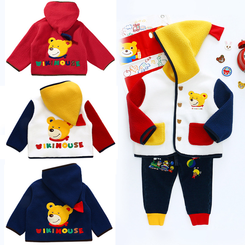 现货童装 秋冬新款男女童卡通熊爷爷巫师帽摇粒绒儿童外套